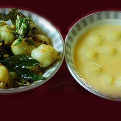 A picture of Sweet and savory dumplings with Little Millet (Paal kozhukattai, masala mani kozhukattai in tamil).