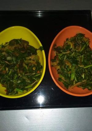 A picture of Spinnach vegetables with ugba.