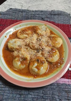 Una foto de Sorrentinos rellenos con acelga y queso cremoso