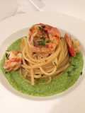 Linguine con due creme e gamberi marinati