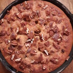 A picture of Cinnamon crumb cake with chocolate chips and pecans.