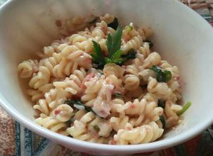 Foto resep Spinach Fusilli Pasta Saus Carbonara