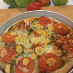 A picture of Veggie chicken pizza.