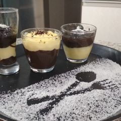A picture of Chocolate-Vanilla Pudding Shots.