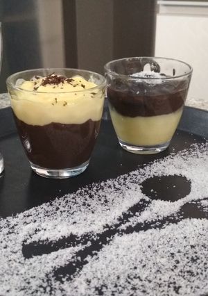 A picture of Chocolate-Vanilla Pudding Shots.