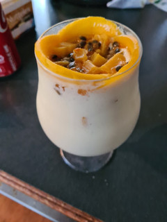 A picture of Passionfruit and mango mousse.