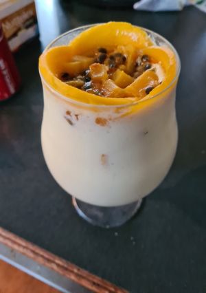 A picture of Passionfruit and mango mousse.