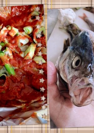 Une photo de Tomates en sauce avec des poissons de roche