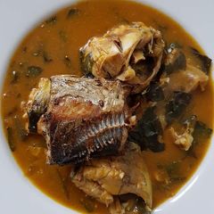 A picture of Oha soup with smoked fish.