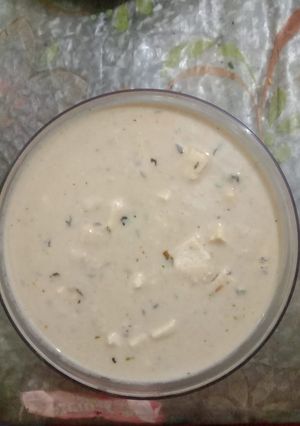 A picture of Nawabi paneer korma with white gravy.