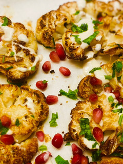 A picture of Roasted Cauliflower with Tahini Sauce.