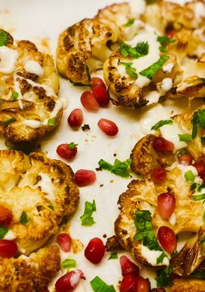 A picture of Roasted Cauliflower with Tahini Sauce.