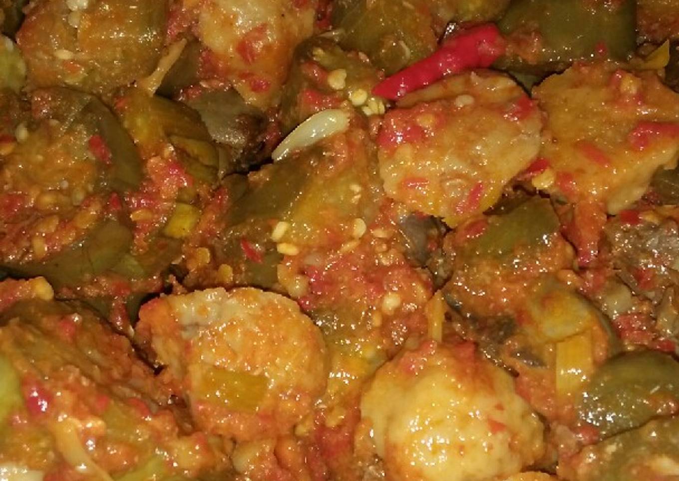 Terong pentol hati ayam balado