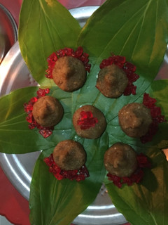 A picture of Dry Fruits Pan Modak.