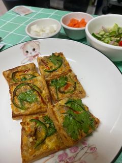 รูปของ ขนมปังหน้าหมูไข่เค็ม ใช้หม้อทอดไร้น้ำมัน