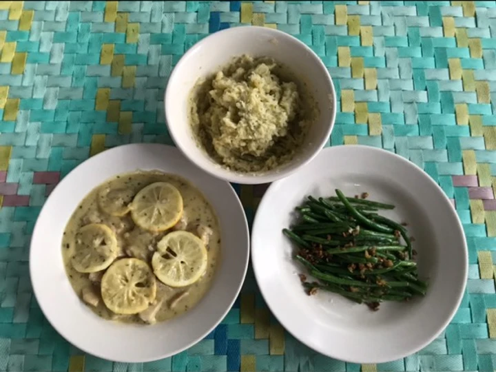 Cara Mudah Membuat Resep Honey Lemon Butter Chicken with Mashed Potato &amp;amp; Garlic Green Bean ala rumah Bala Bala yang Enak Banget Anti Ribet, Mantap