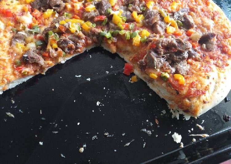 Vegetable and meat pizza
