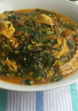 A picture of Ogbono and okro soup.