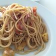 Espaguetis con manzana y bacon