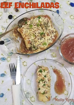 A picture of Beef enchiladas.