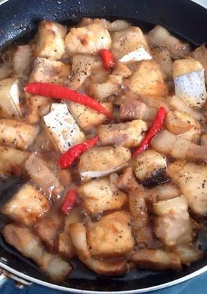 Hình của món Ức Cá Bông Lau kho Thịt(kho tàu).