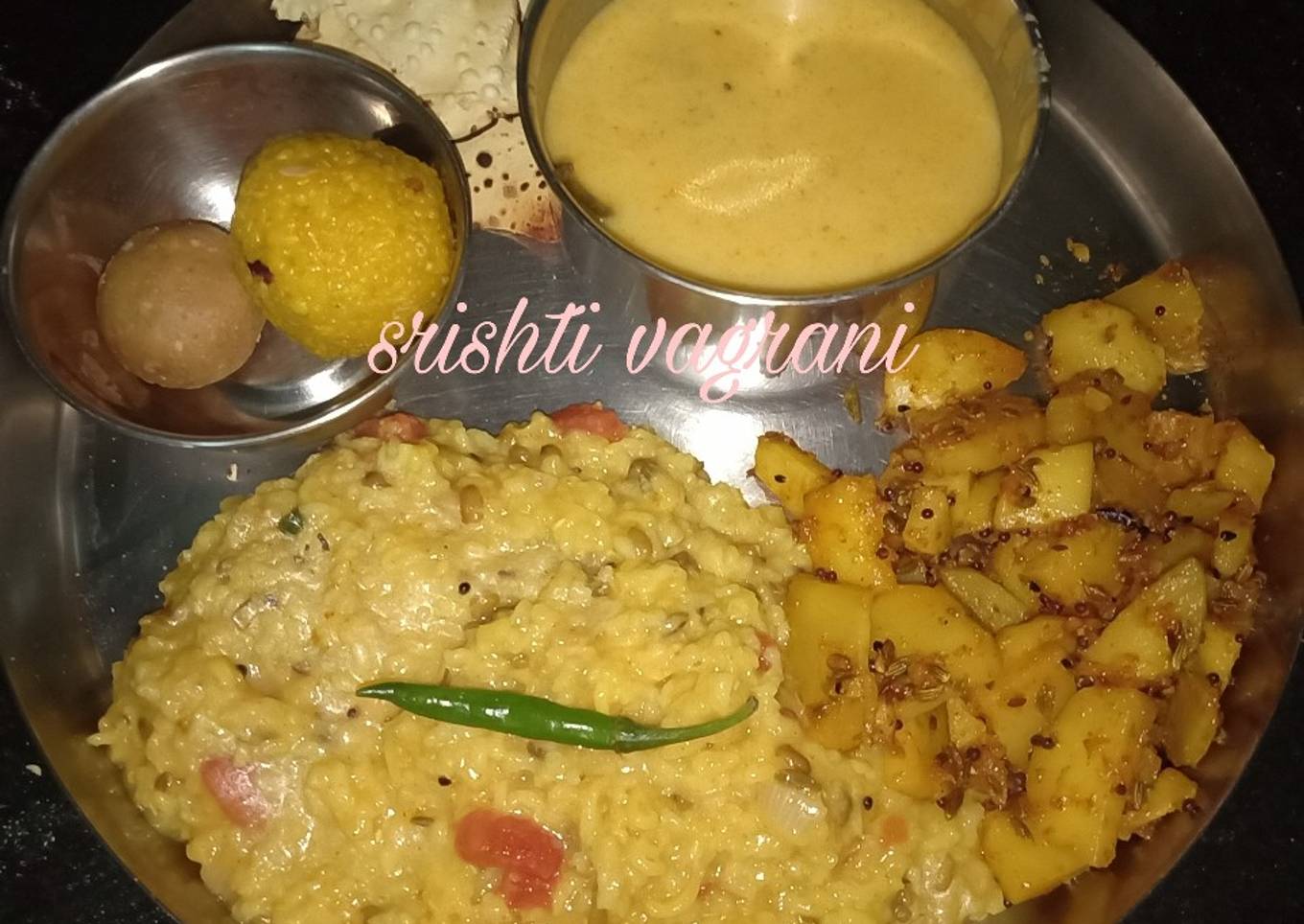 Kadhi khichdi with Achari aloo