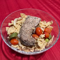 A picture of Peppercorn Pork Loin and Pasta.