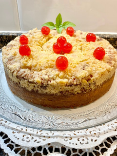 Una foto de Pastel de leche en polvo, con cobertura crujiente “sin gluten”
