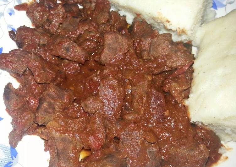 Stewed liver with ugali Recipe by Gleam Kimathi - Cookpad