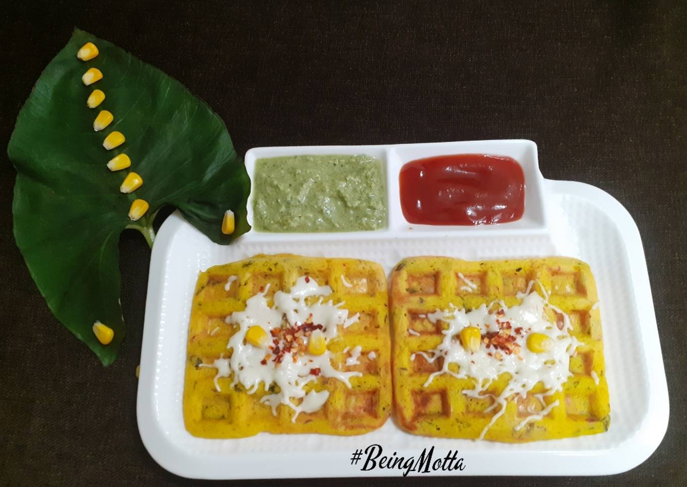 Corn-Colocasia Leaf Waffle