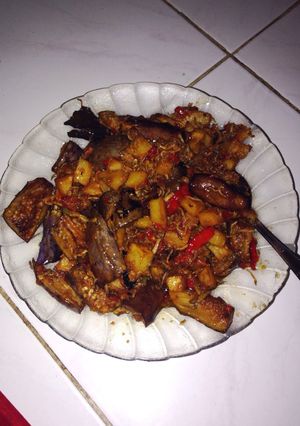 Foto resep Balado terong, kentang , teri praktis 