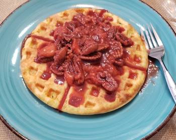 Fresh, Prepare Recipe Keto Waffles with Strawberry Pecan Topping Practical Delicious