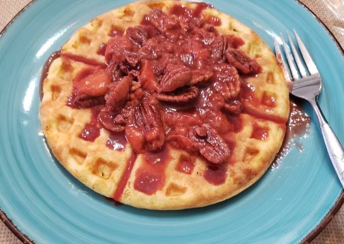 Simple Way to Make Homemade Keto Waffles with Strawberry Pecan Topping