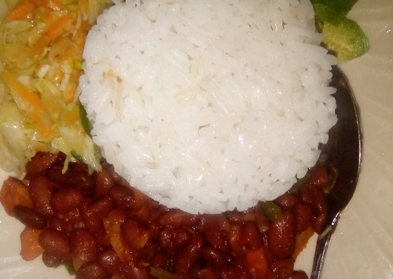 Beans stew with rice,cabbage