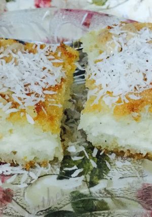 صورة لوصفة بسبوسة بالقشطة بالصور بطريقتي 😋😋