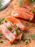 "Gravad lax". Swedish-Style Cured Salmon with Sugar, Salt, Pepper, and Dill