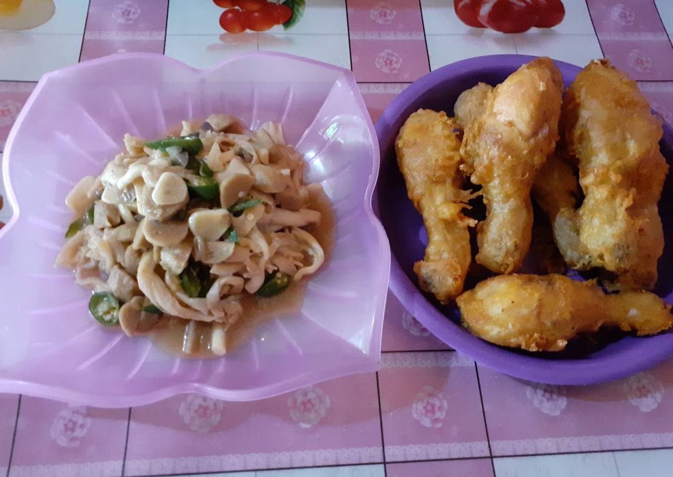 Tumis jamur baso saus tiram