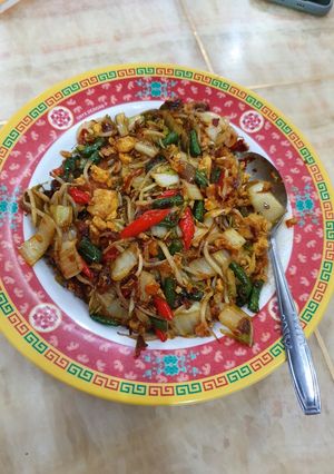 Foto resep Orak-arik telur sawi putih kacang panjang tauge with chili oil