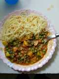 Peas,spaghetti and waru stew