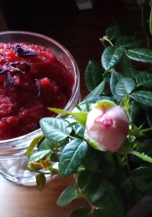 A picture of Cherry & Rose Sorbet (with Prosecco).
