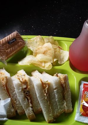 A picture of Egg Sandwich with snacks#themechallenge.