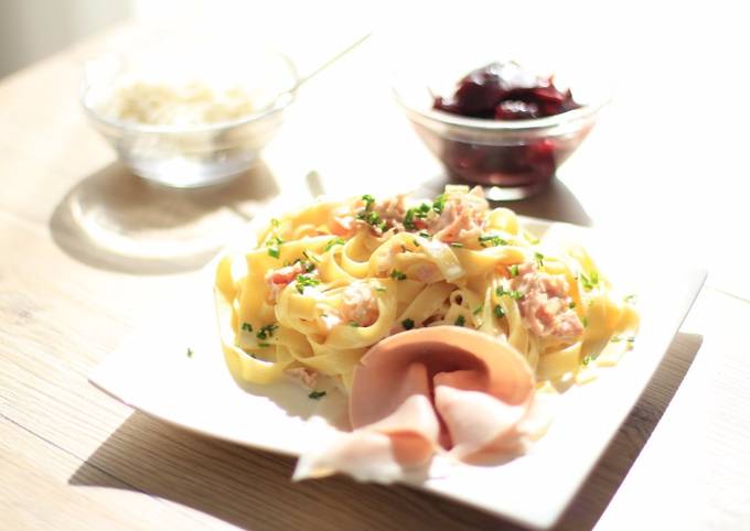 Fettuccine Alfredo con jamón Receta de Realmente Delicioso- Cookpad