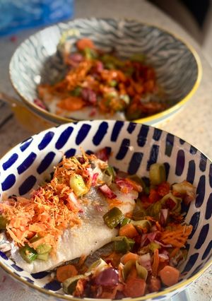 A picture of Sea Bream with Leftover Vegetables.