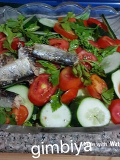 A picture of Sardine topper vegetable salad.