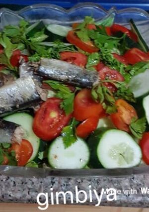 A picture of Sardine topper vegetable salad.