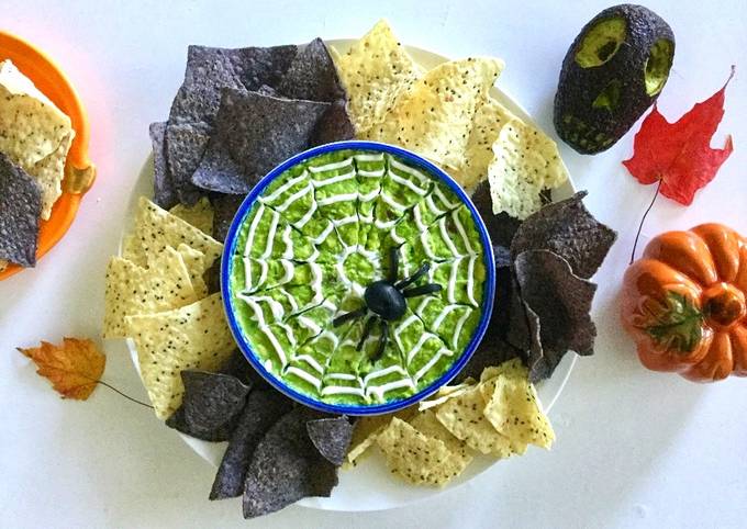 Halloween spider web guacamole