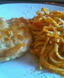 Pechuga de Pollo con Pasta en Salsa de Pimiento Rojo