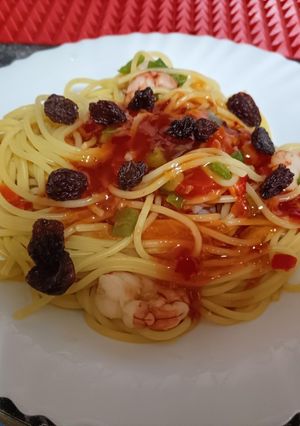 Foto principal de Spaghetti con gambones en salsa agridulce thai