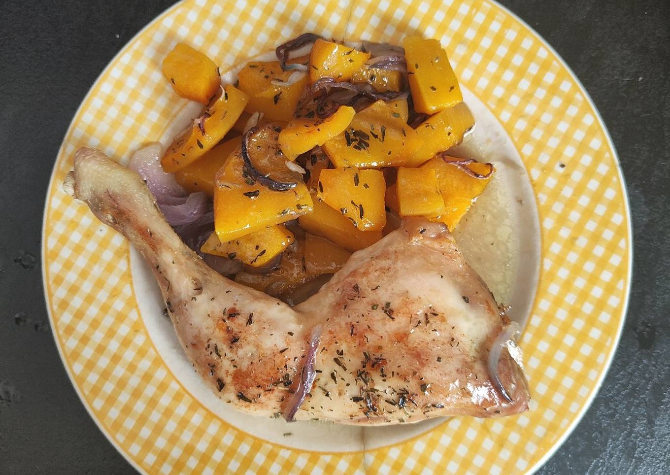 Pollo al horno con calabaza
