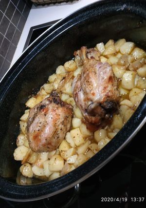 A picture of Pork Shank in the Roaster!.